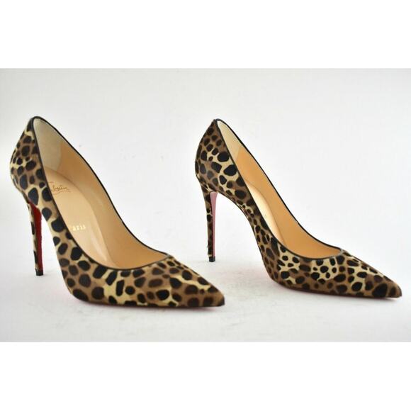 Christian Louboutin Kate 100 Pony Madagascar Leopard Black Brown Heel Pump 37.5 - Picture 4 of 12